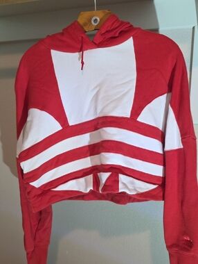 adidas Red Cropped Hoodie with Trefoil Tag